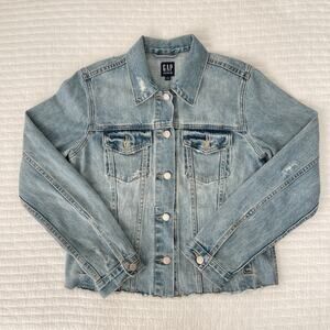 Gap Denim Women's Raw Distressed Hem Cotton Jean Jacket Light Blue Wash Size S